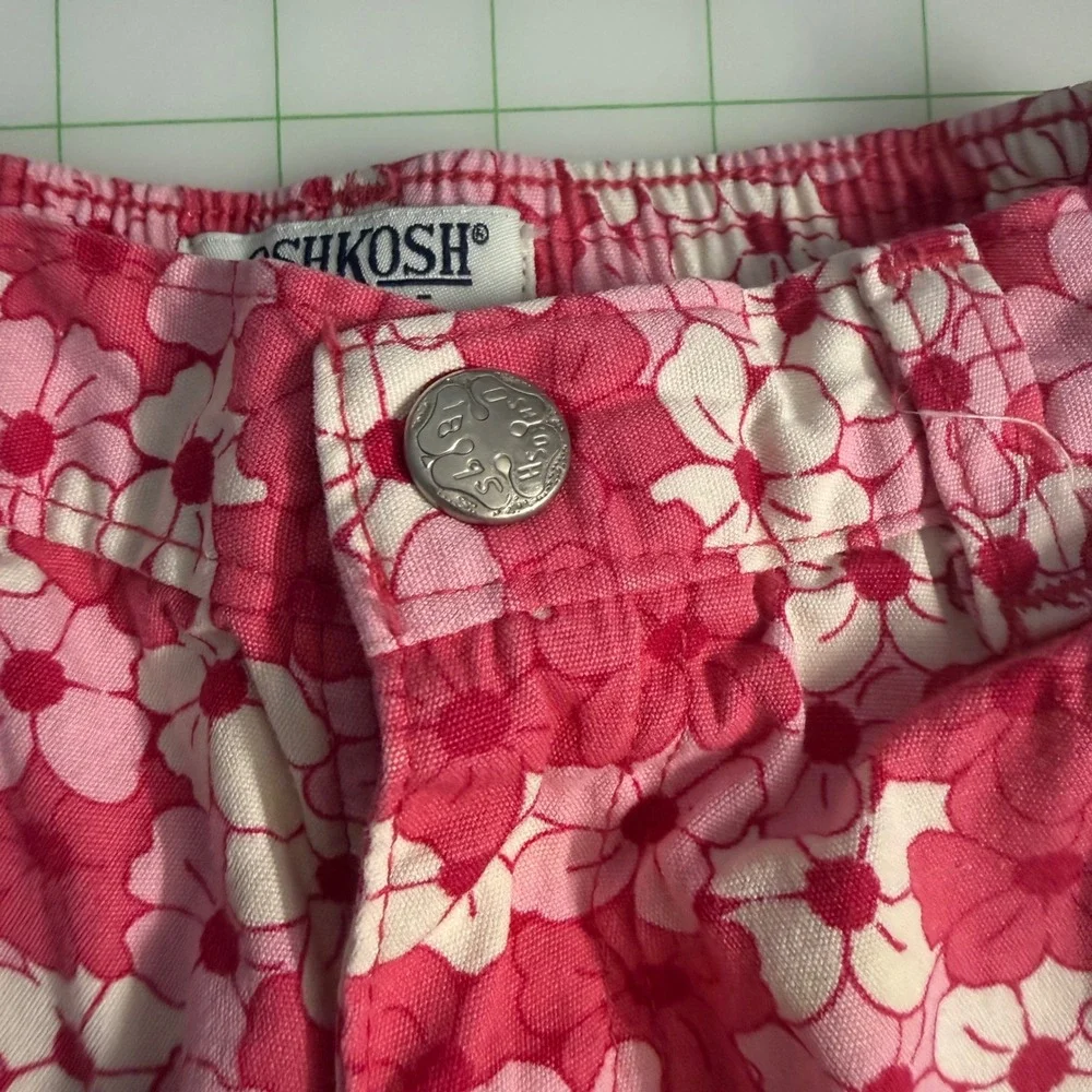 Vintage Y2K Oshkosh Bgosh Pink Floral Print Capri Pants bottoms 2T Summer denim